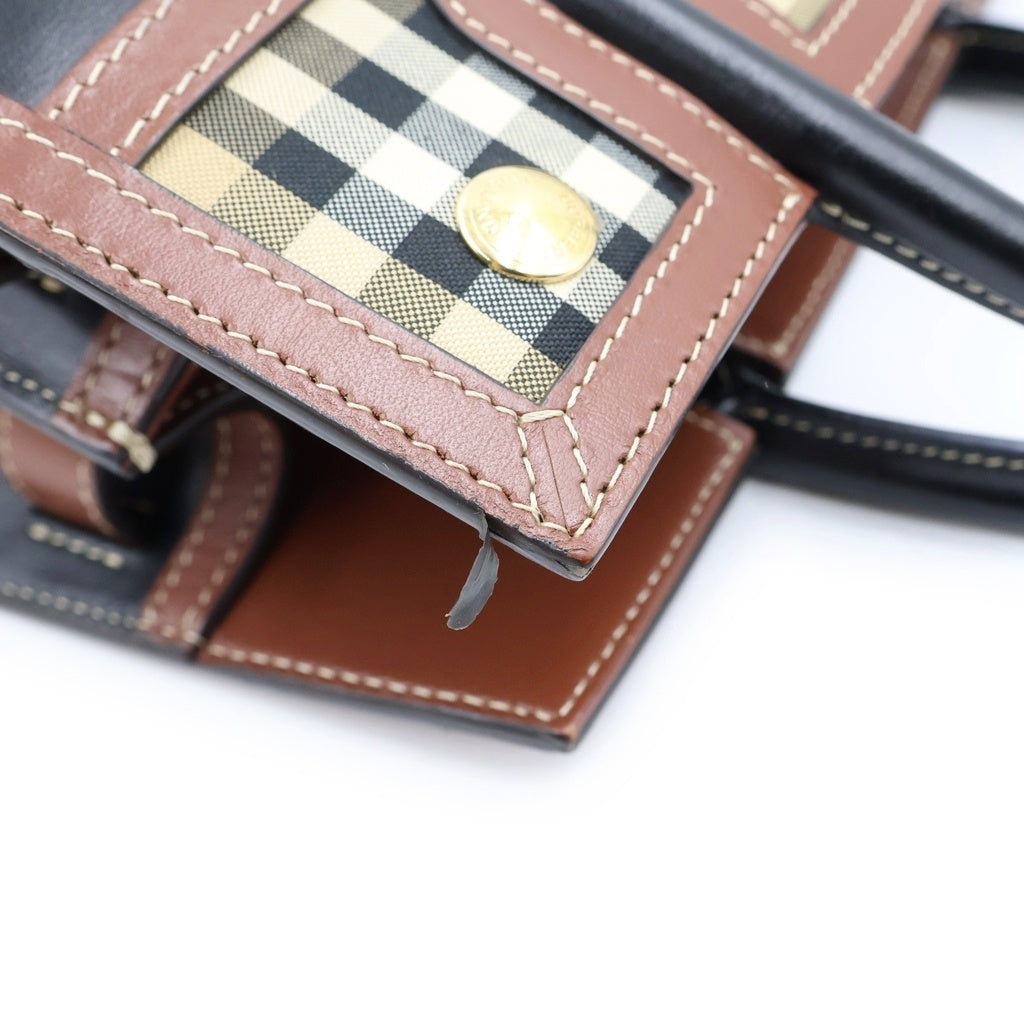 BURBERRY(バーバリー) タイトル ミニ ノバチェック 2WAYハンドバッグ ショルダーバッグ ブラウン×ブラック レザー ゴールド金具 レディース