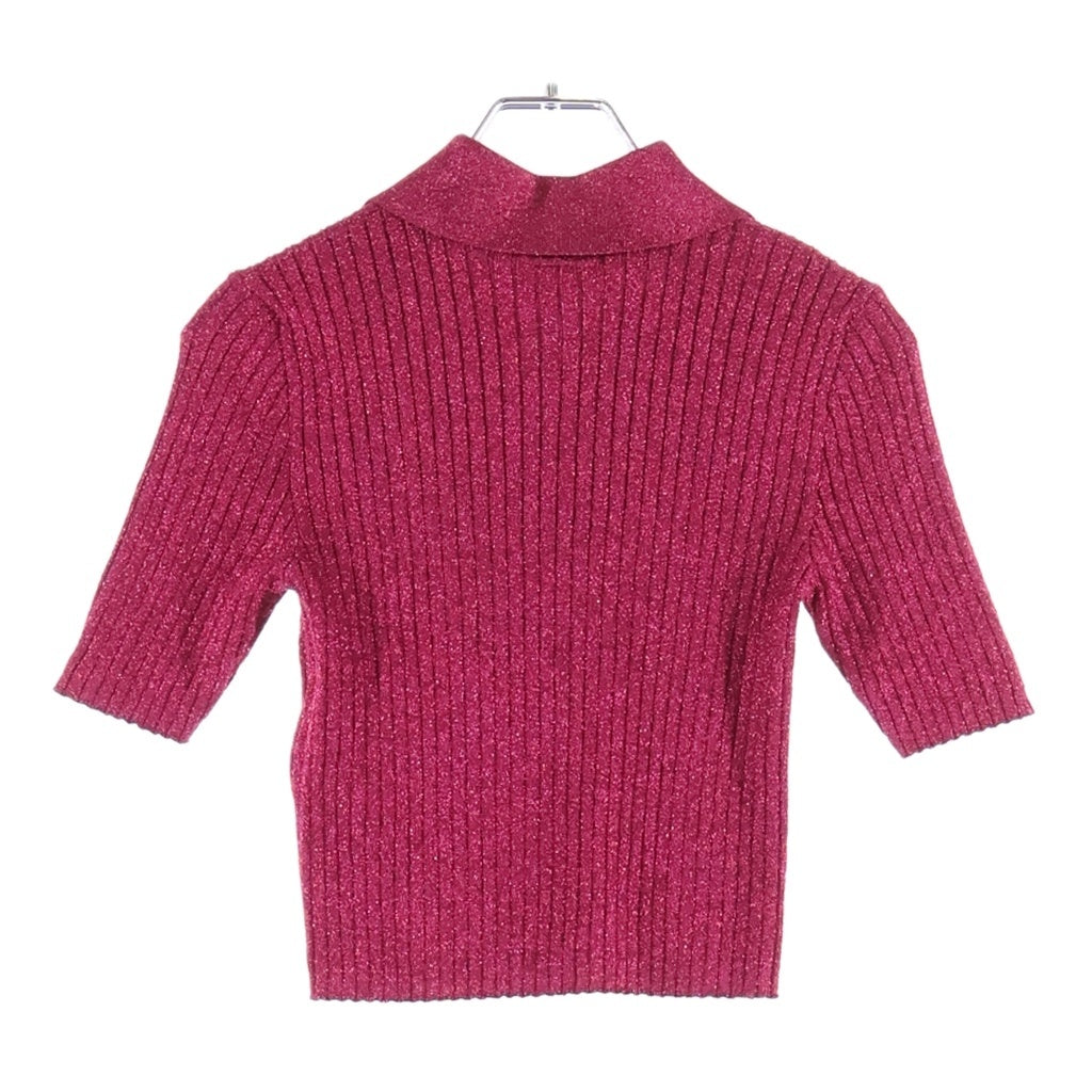 GUCCI(グッチ) レーヨン×ポリエステル リブ ラメ ニット クロップド丈 ポロシャツ #XS ピンク レディース