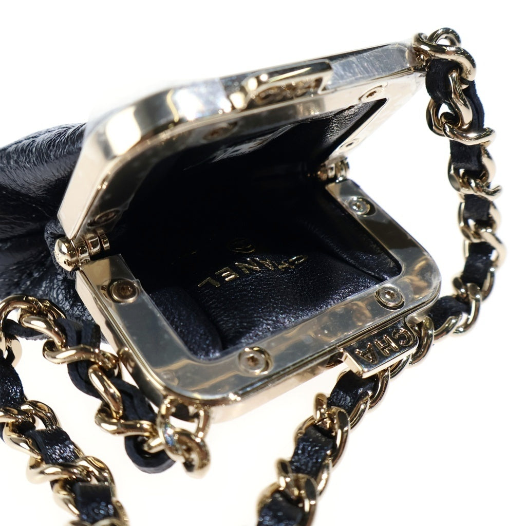 CHANEL(シャネル) マトラッセ がま口チェーンウォレット ポーチ ブラック ラムスキン ゴールド金具 レディース