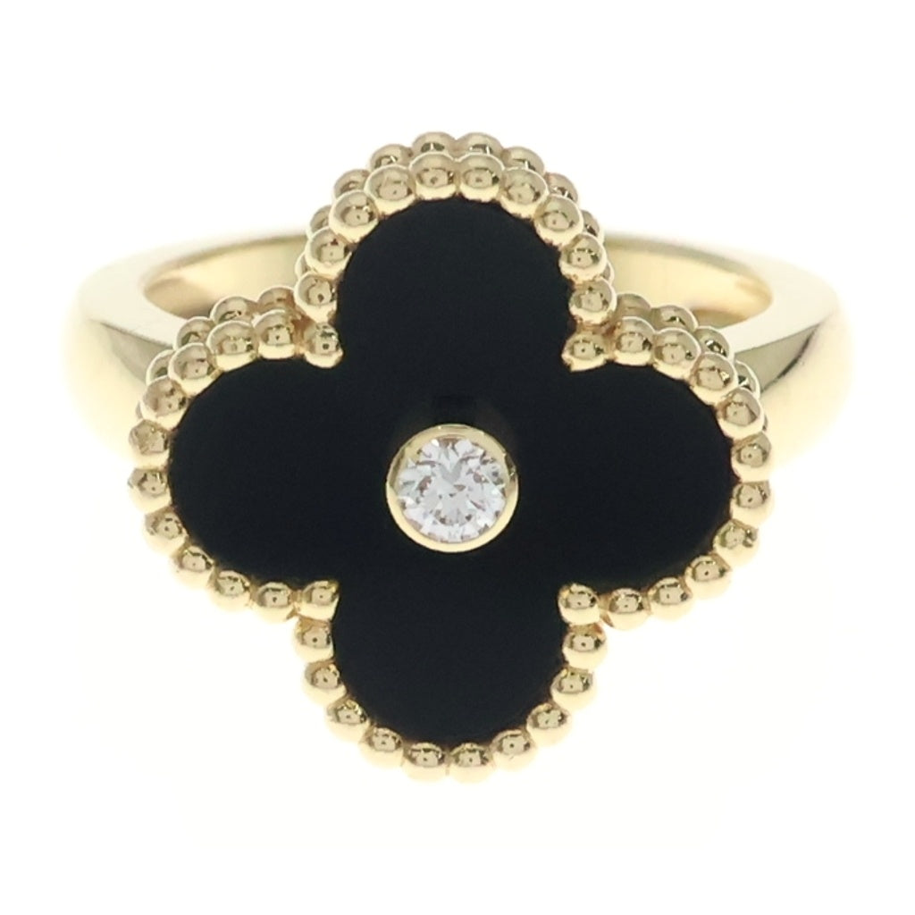 Van Cleef & Arpels(ヴァンクリーフアンドアーペル) ヴィンテージアルハンブラ オニキス 1Pダイヤ リング イエローゴールド×ブラック Au750YG #47 VCARA41047 レディース