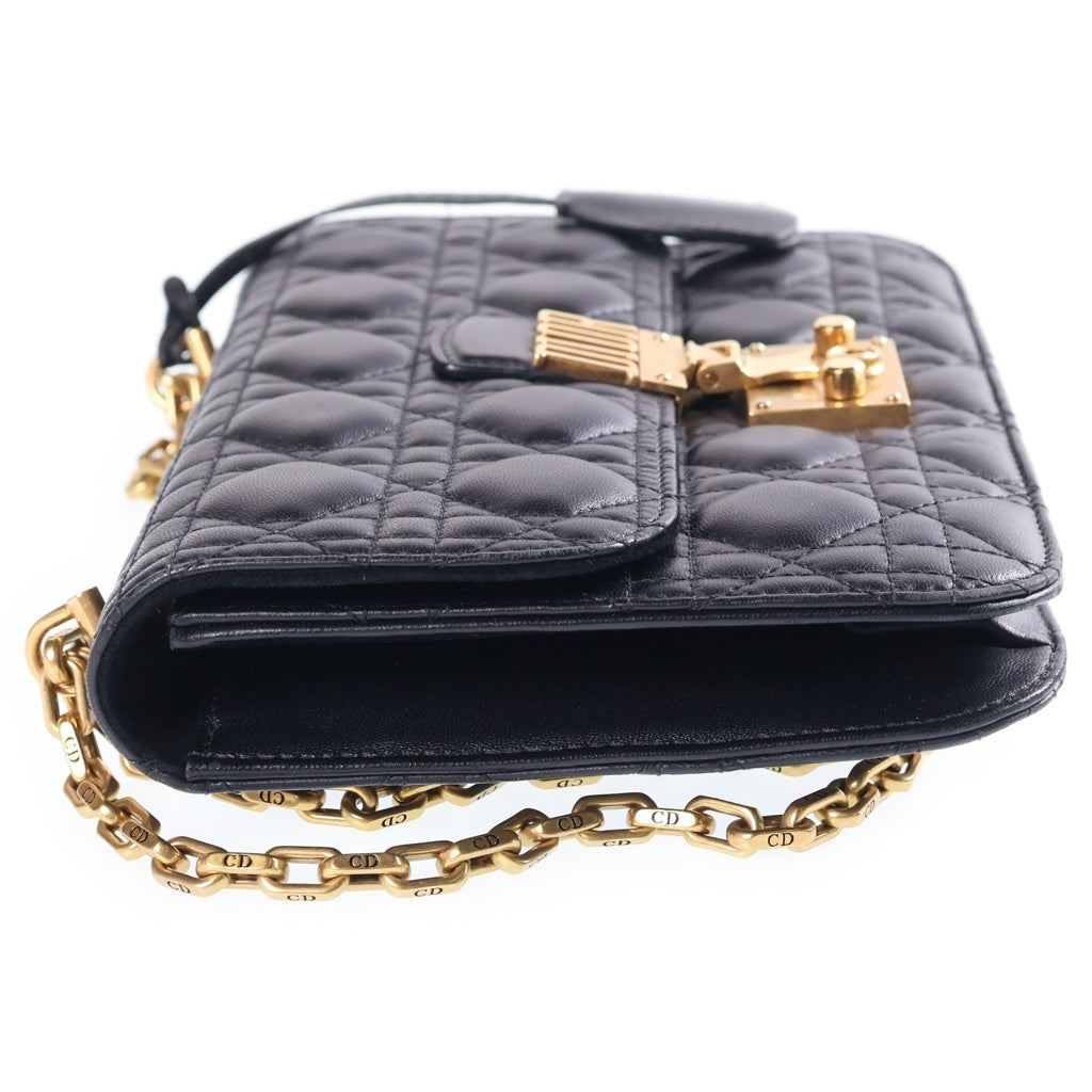 Christian Dior(クリスチャンディオール) アディクト カナージュ チェーンショルダーバッグ ブラック レザー ゴールド金具 レディース