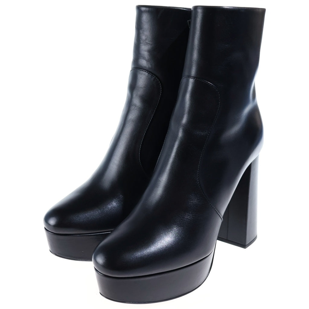 PRADA(プラダ) サイドジップ ヒールブーツ ブラック レザー レディース