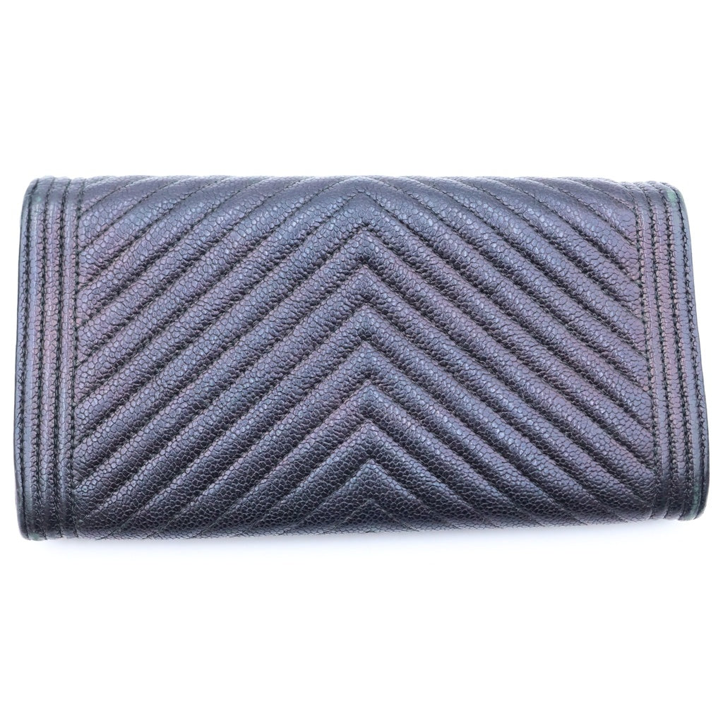 CHANEL(シャネル) ボーイシャネル 長財布 ロングウォレット カードケース ブラック キャビアスキン 24番台 ゴールド金具 レディース