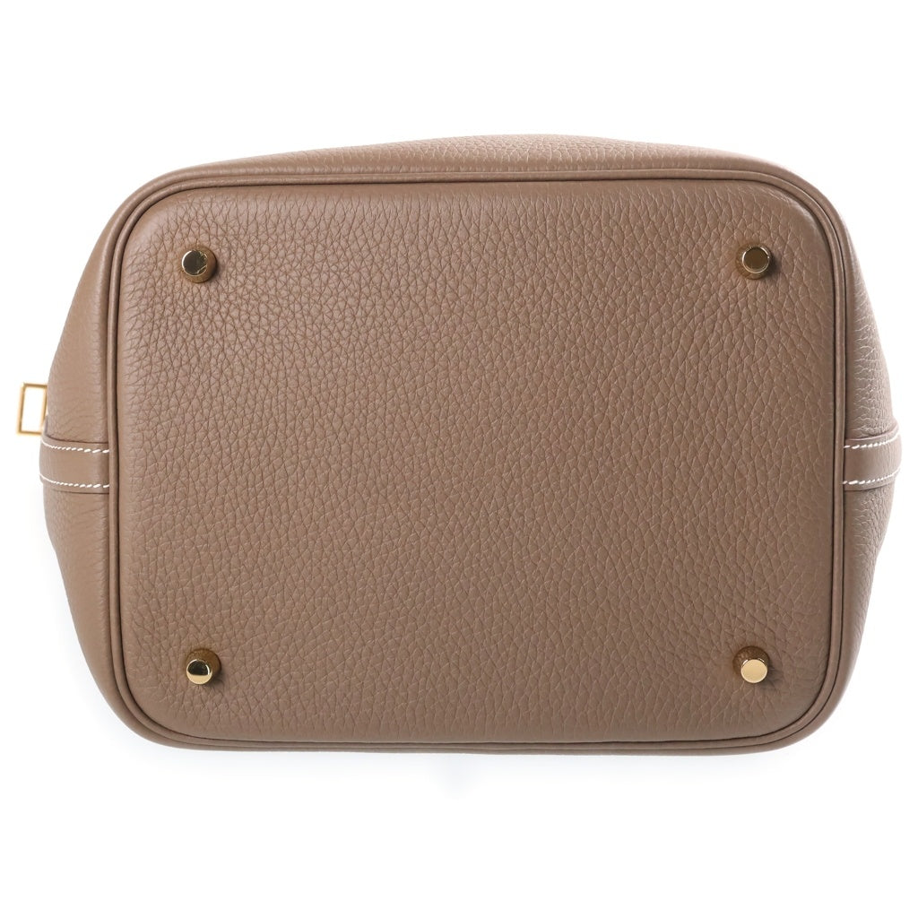 HERMES(エルメス) ピコタンロックMM エトゥープ トリヨンクレマンス レザー ハンドバッグ ゴールド金具 ベージュ G刻印 レディース