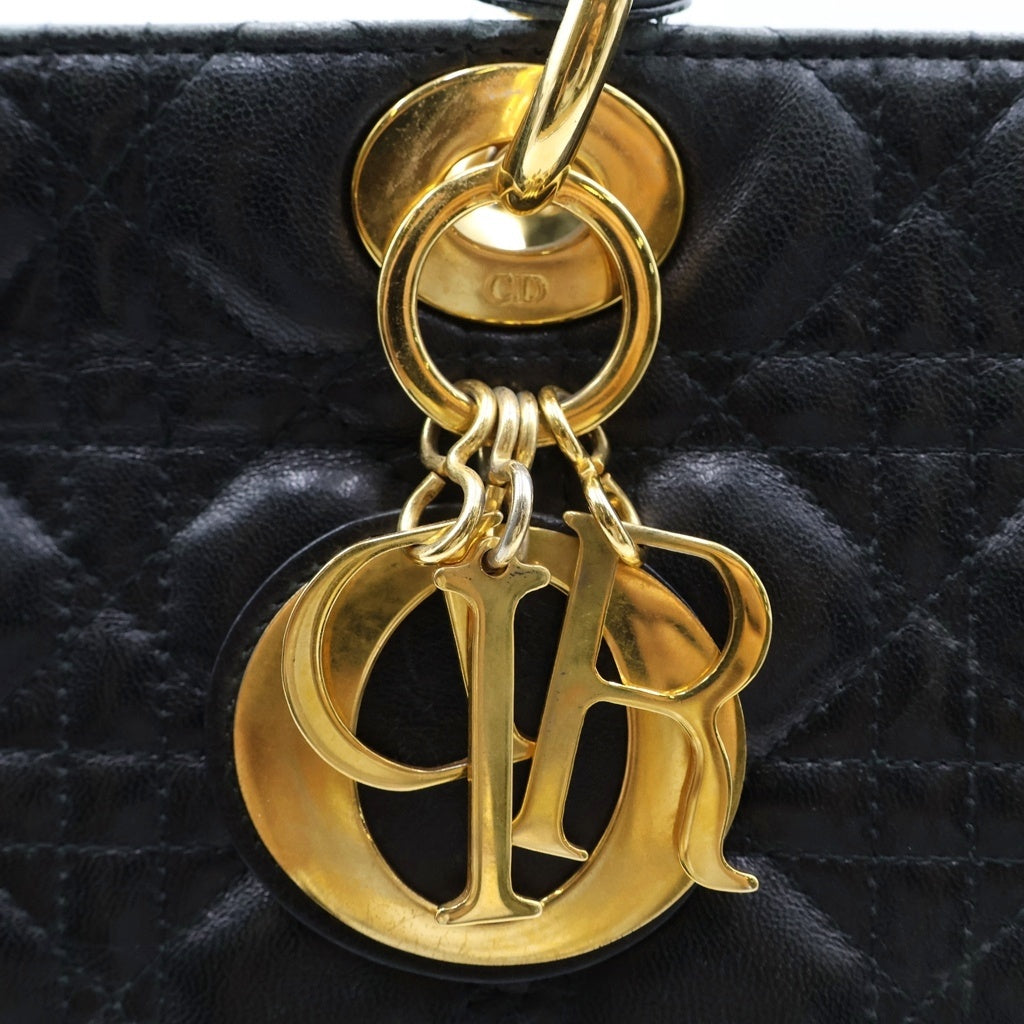 Christian Dior(クリスチャンディオール) レディディオール ラージ カナージュ ラムスキン レザー ハンドバッグ ブラック ゴールド金具 レディース