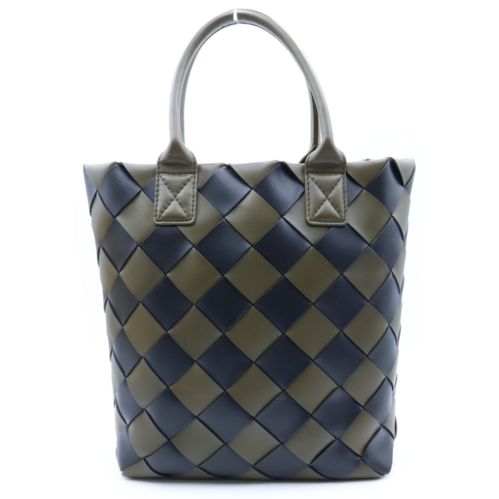 BOTTEGA VENETA(ボッテガヴェネタ) マキシカバ イントレチャート 2WAYハンドバッグ ショルダーバッグ トートバッグ バイカラー カーキ×ブラック レザー ゴールド金具 レディース