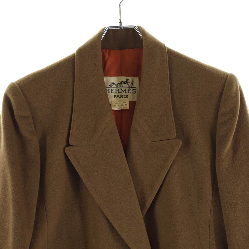 HERMES(エルメス) カシミヤ ダブルロングコート ブラウン #38 レディース