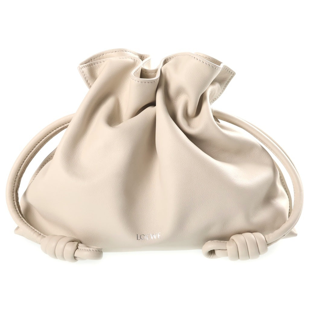 LOEWE(ロエベ) フラメンコ ミディアム ドローストリング レザー 2WAY ハンド ショルダーバッグ シルバー金具 アイボリー レディース