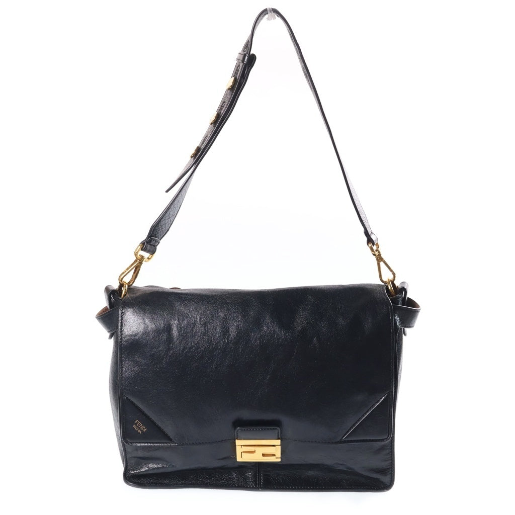 FENDI(フェンディ) キャンユー ラージ レザー ショルダーバッグ ゴールド金具 ブラック 8BT314