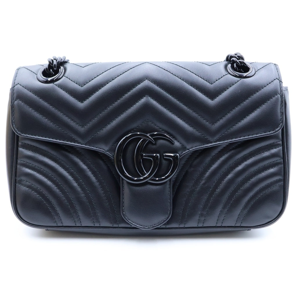 GUCCI(グッチ) GGマーモント キルティング ショルダーバッグブラック ブラック金具 レザー 443497 レディース