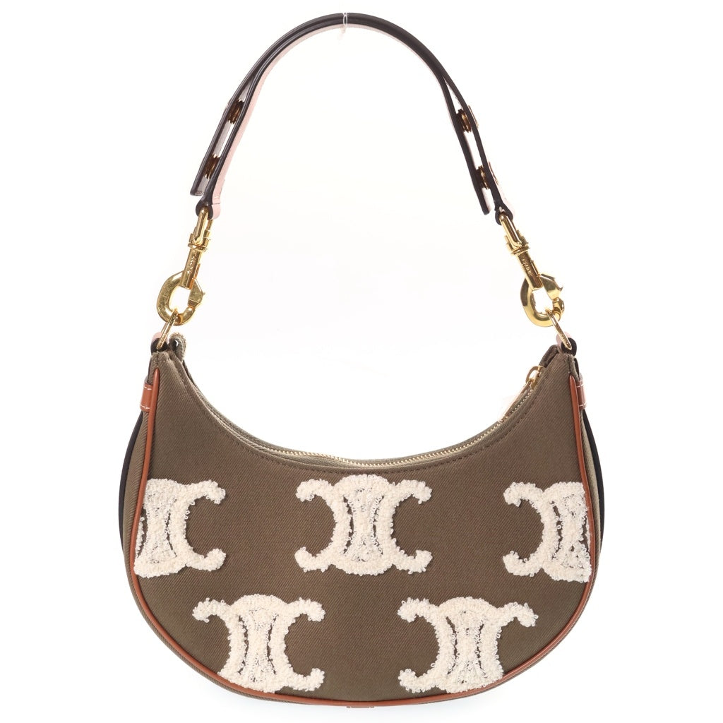 CELINE(セリーヌ) トリオンフ アヴァ ホーボーバッグ ワンショルダーバッグ カーキ キャンバス×カーフスキン ゴールド金具 レディース