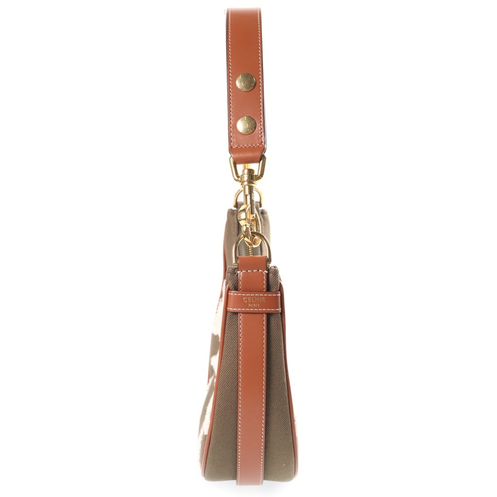 CELINE(セリーヌ) トリオンフ アヴァ ホーボーバッグ ワンショルダーバッグ カーキ キャンバス×カーフスキン ゴールド金具 レディース