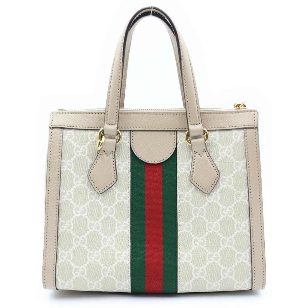 GUCCI(グッチ) オフィディア GGスプリーム スモール 2WAYハンドバッグ ショルダーバッグ ベージュ×ホワイト レザー×PVC 547551 ゴールド金具 レディース