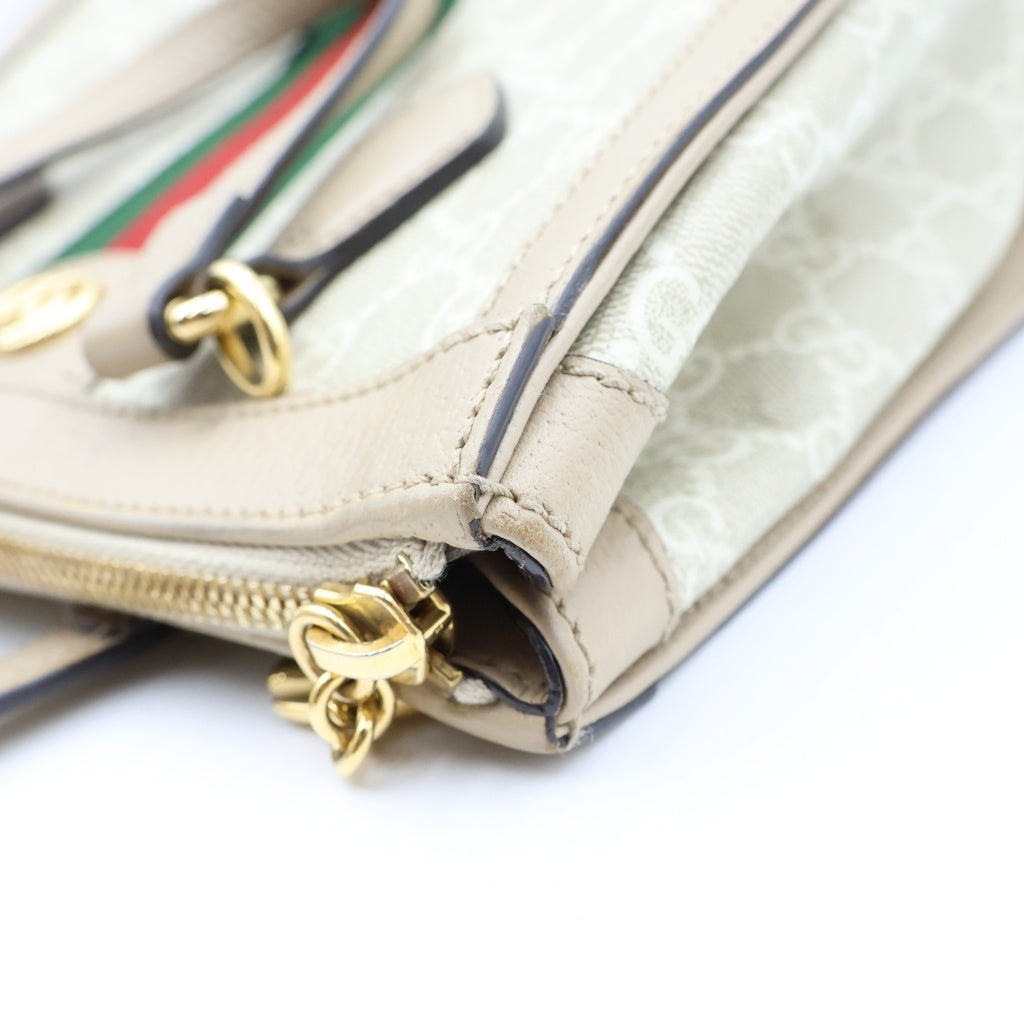 GUCCI(グッチ) オフィディア GGスプリーム スモール 2WAYハンドバッグ ショルダーバッグ ベージュ×ホワイト レザー×PVC 547551 ゴールド金具 レディース
