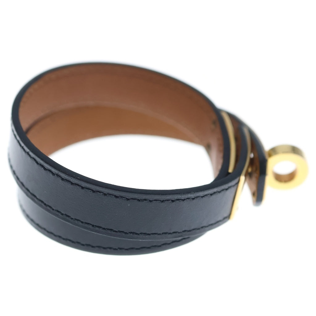 HERMES(エルメス) ミニケリー ドゥブルトゥール ブレスレット ブラック レザー ゴールド金具 レディース