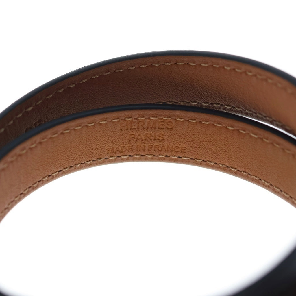 HERMES(エルメス) ミニケリー ドゥブルトゥール ブレスレット ブラック レザー ゴールド金具 レディース