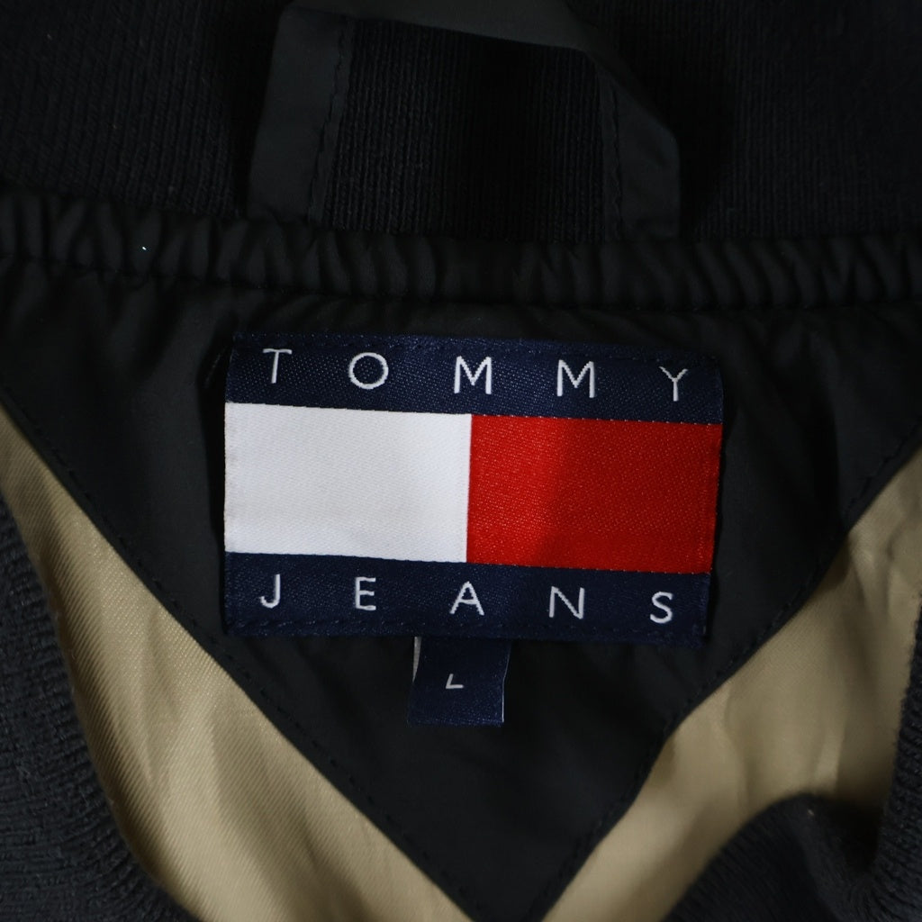 TOMMY HILFIGER(トミーヒルフィガー) ロゴ刺繍 リバーシブルキルティングボンバージャケット ブラック #L