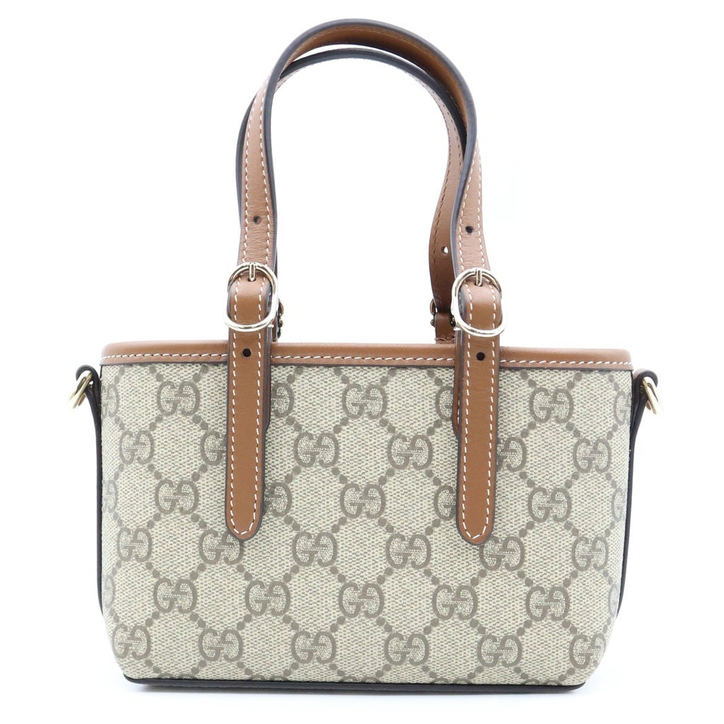 GUCCI(グッチ) GGエンブレム ミニショルダーバッグ ベージュ×ブラウン レザー×PVC 855491 ゴールド金具 レディース