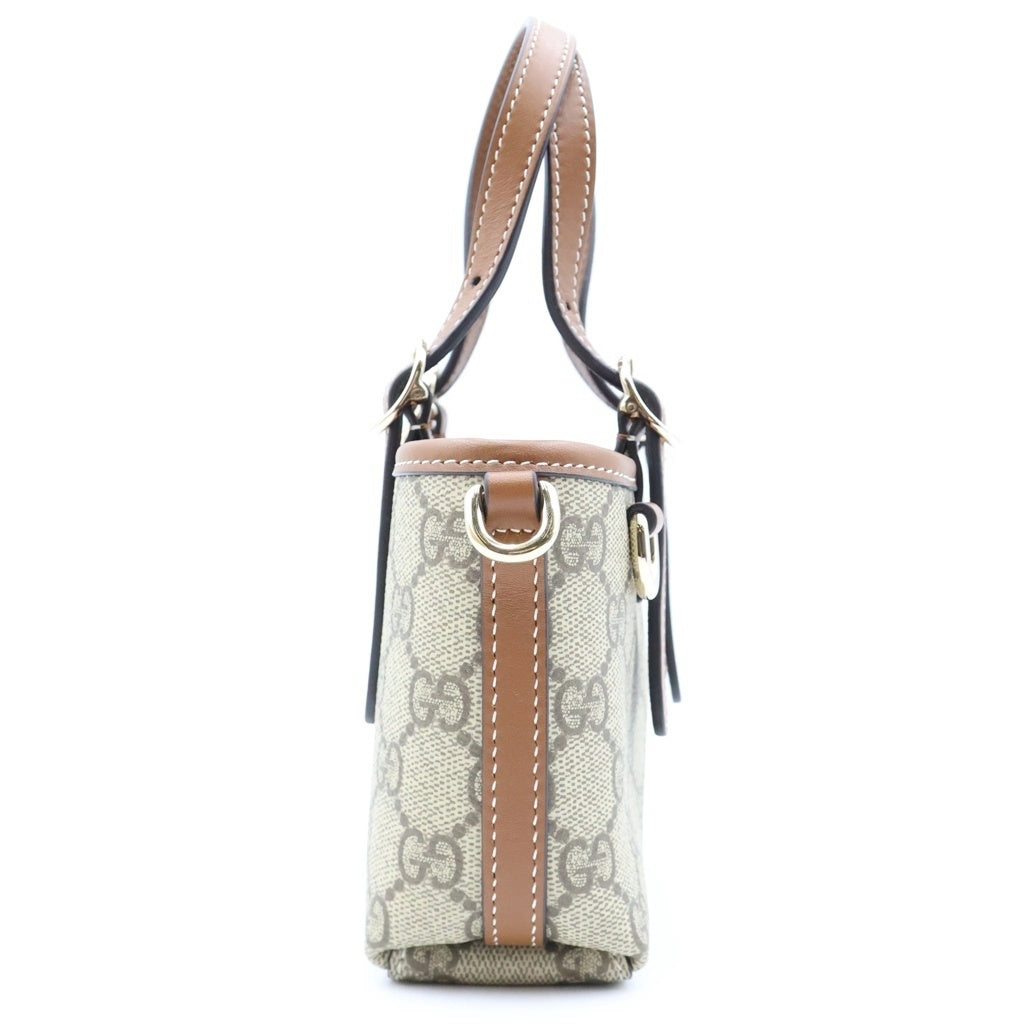 GUCCI(グッチ) GGエンブレム ミニショルダーバッグ ベージュ×ブラウン レザー×PVC 855491 ゴールド金具 レディース