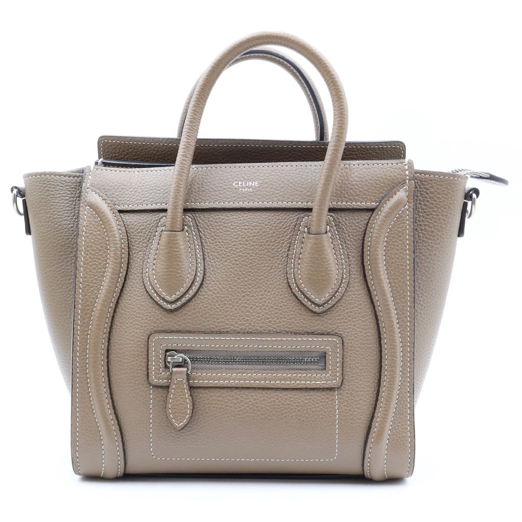 CELINE(セリーヌ) ラゲージ ナノショッパー 2WAYハンドバッグ ショルダーバッグ グレージュ レザー シルバー金具 レディース