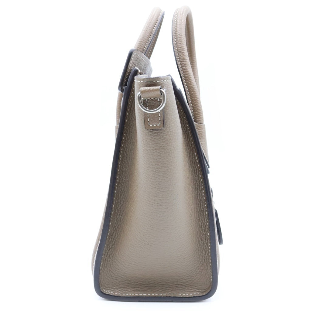 CELINE(セリーヌ) ラゲージ ナノショッパー 2WAYハンドバッグ ショルダーバッグ グレージュ レザー シルバー金具 レディース