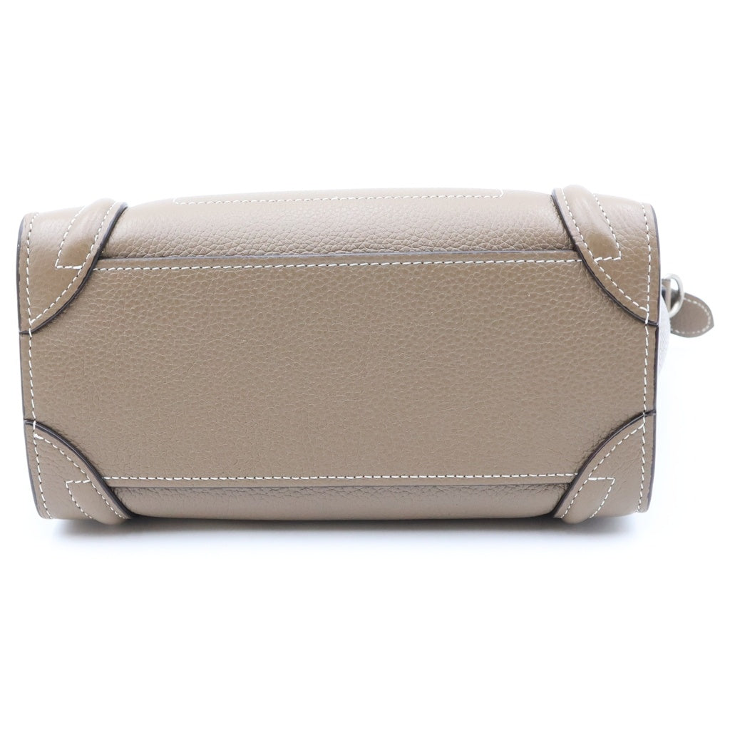 CELINE(セリーヌ) ラゲージ ナノショッパー 2WAYハンドバッグ ショルダーバッグ グレージュ レザー シルバー金具 レディース