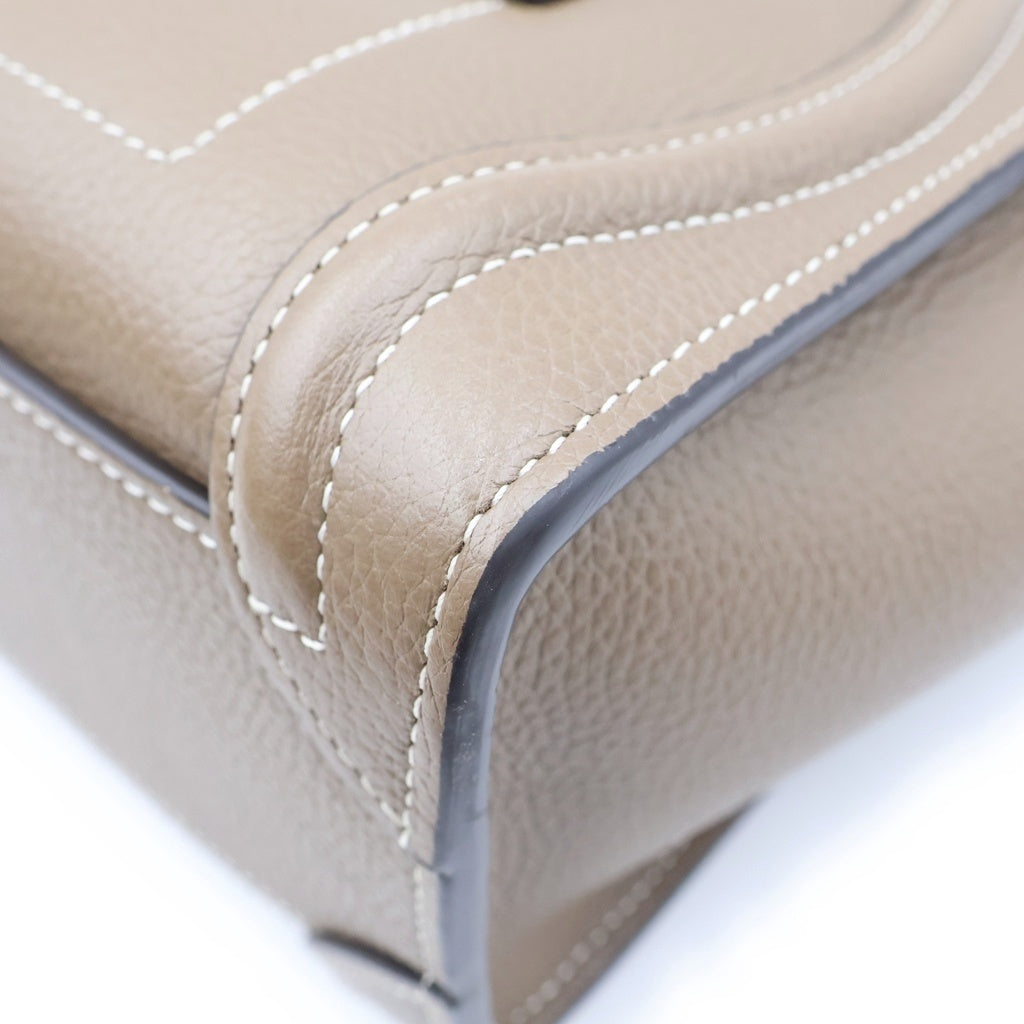 CELINE(セリーヌ) ラゲージ ナノショッパー 2WAYハンドバッグ ショルダーバッグ グレージュ レザー シルバー金具 レディース