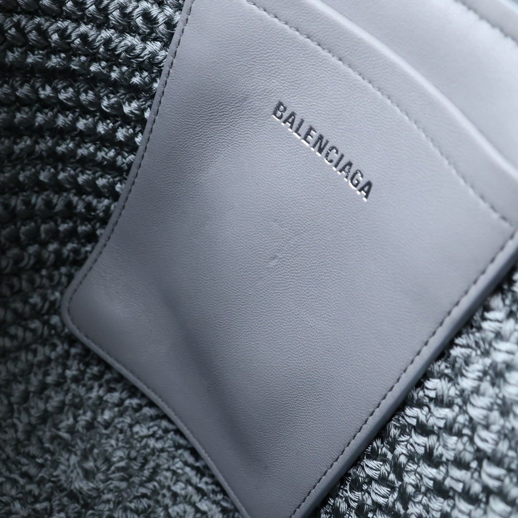 BALENCIAGA(バレンシアガ) イビザ スモール 2WAYハンドバッグ ショルダーバッグ グレー レザー×ラフィア 695612 シルバー金具 レディース