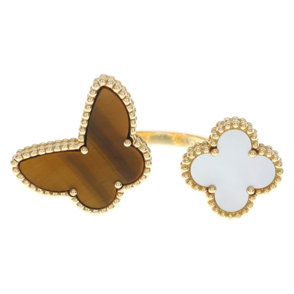 Van Cleef & Arpels(ヴァンクリーフアンドアーペル) ラッキーアルハンブラ タイガーアイ×マザーオブパール アントレ レ ドア リング Au750PG #51 VCARN05851 レディース