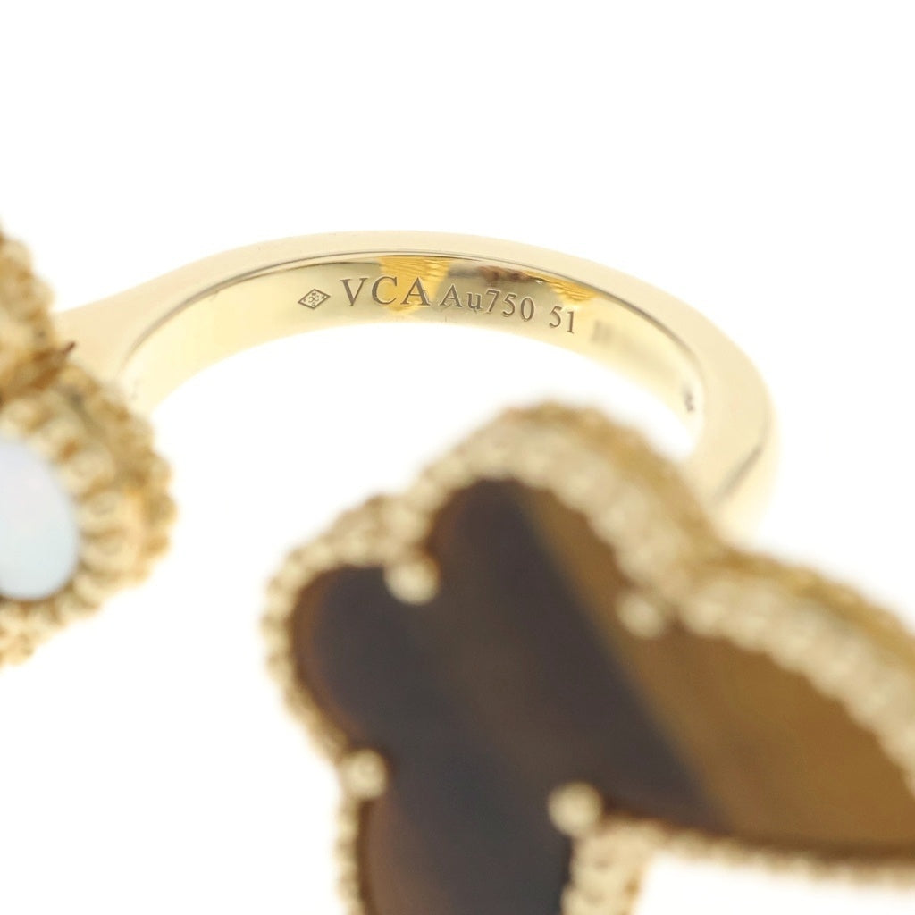 Van Cleef & Arpels(ヴァンクリーフアンドアーペル) ラッキーアルハンブラ タイガーアイ×マザーオブパール アントレ レ ドア リング Au750PG #51 VCARN05851 レディース