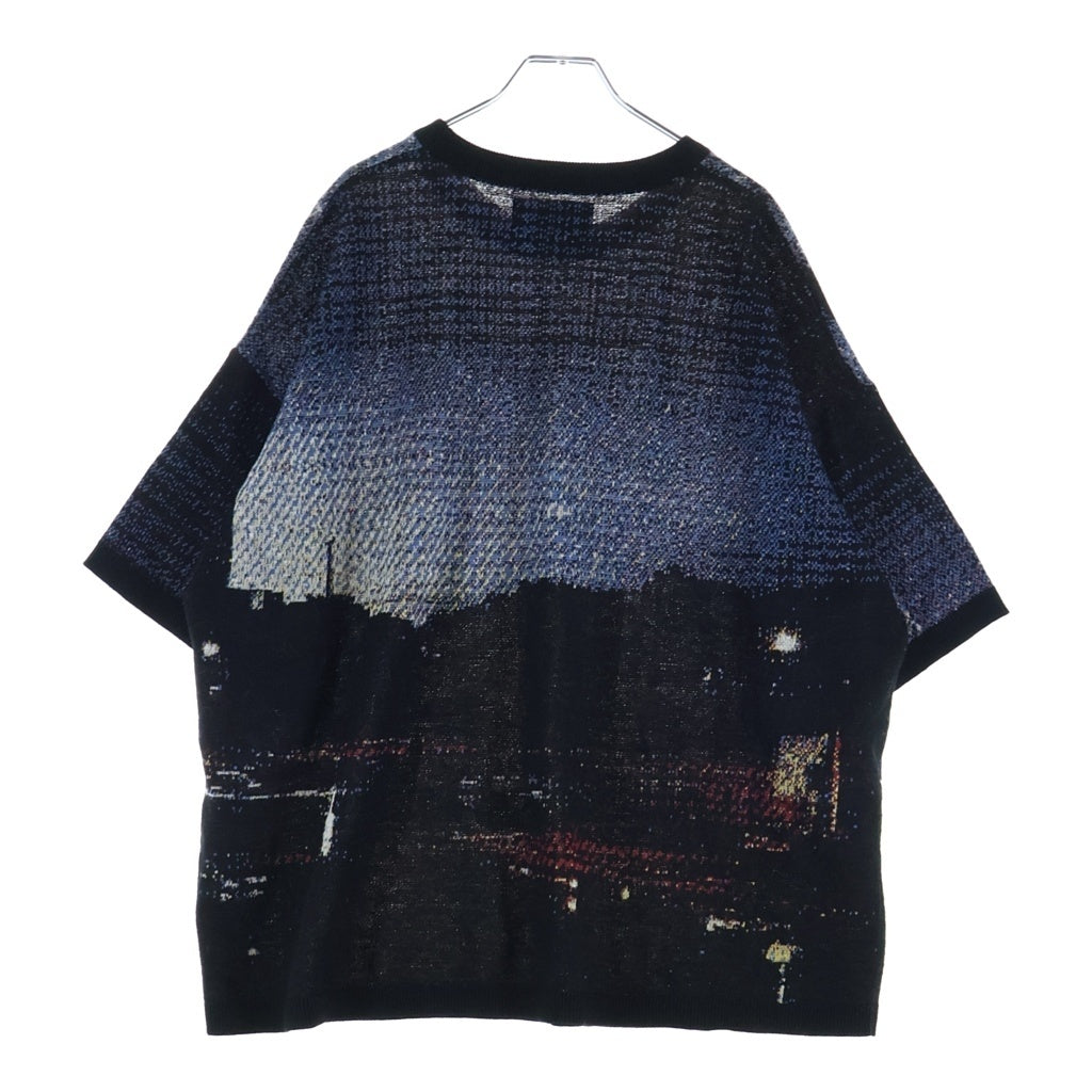 MAISON SPECIAL(メゾンスペシャル) プライムオーバー コンテンポラリーアート ショートスリーブ クルーネック ニットTシャツ ブラック×ブルー #02