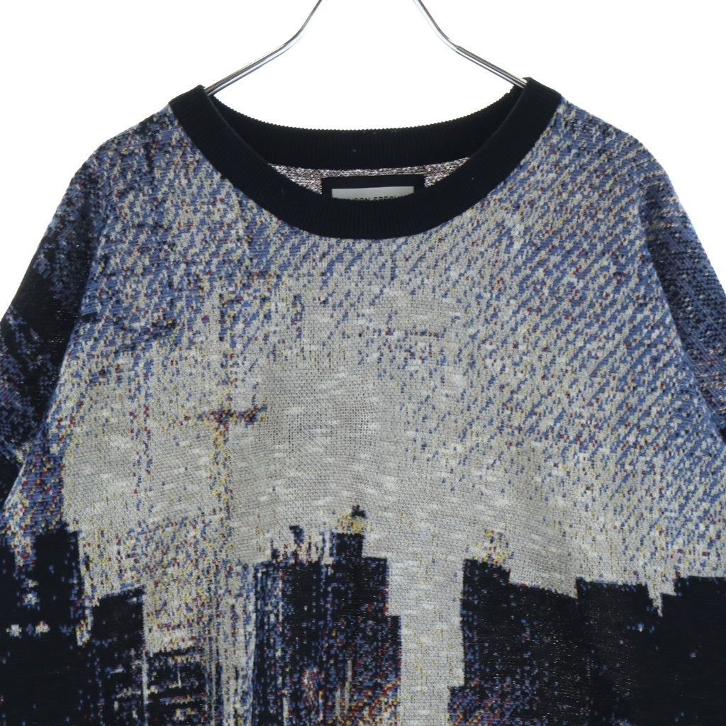 MAISON SPECIAL(メゾンスペシャル) プライムオーバー コンテンポラリーアート ショートスリーブ クルーネック ニットTシャツ ブラック×ブルー #02