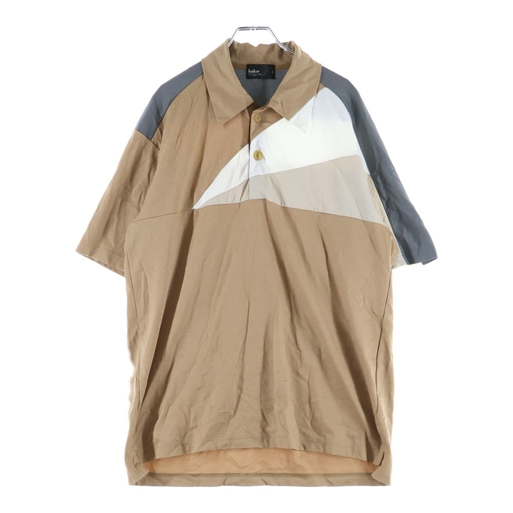 kolor(カラー) ヘンリーネック 切り替え半袖ポロシャツ ベージュ×グレー #2