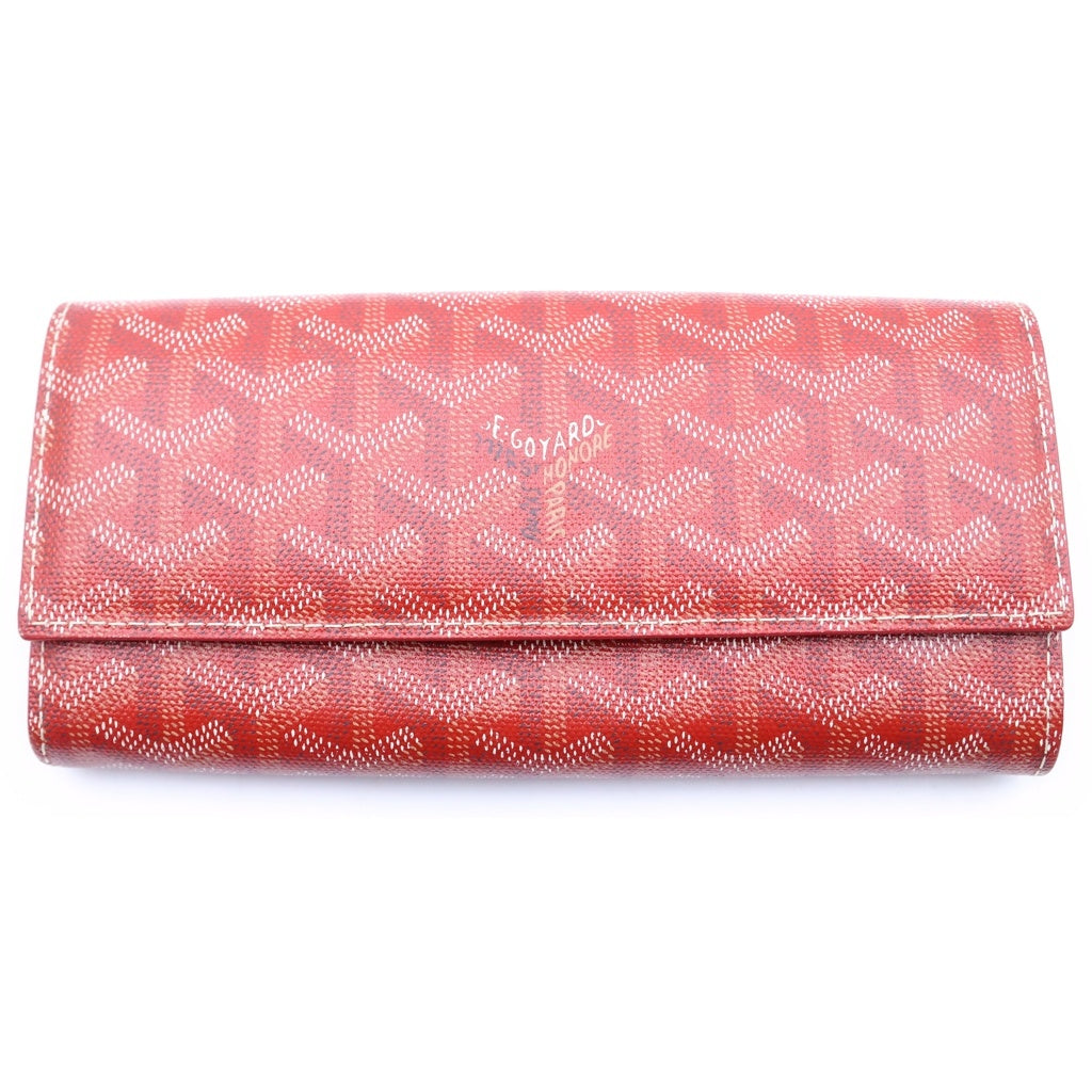 GOYARD(ゴヤール) ヴァレンヌ フラップウォレット ロングウォレット 長財布 カードケース レッド シルバー金具 レディース