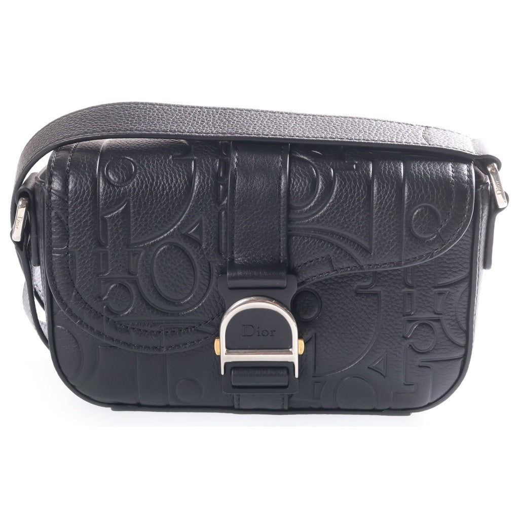 Christian Dior(クリスチャンディオール) グラビティ サドル ヘリテージ メッセンジャーバッグミニ ショルダーバッグ ブラック レザー シルバー金具 レディース