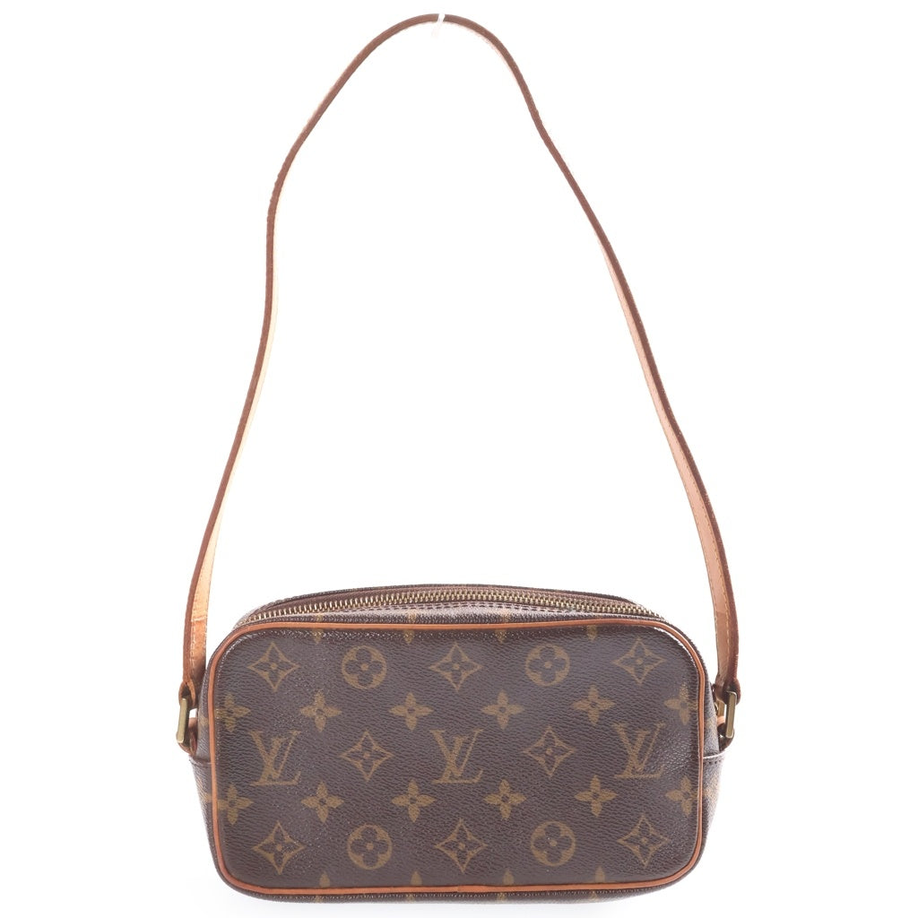 LOUIS VUITTON(ルイヴィトン) モノグラム ポシェット・シテ ショルダーバッグ ブラウン レザー×PVC M51183 ゴールド金具 レディース