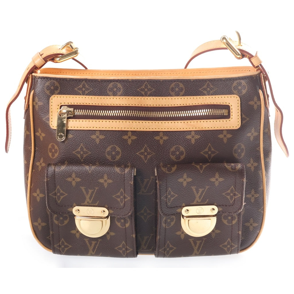 LOUIS VUITTON(ルイヴィトン) モノグラム ハドソンGM ショルダーバッグ ブラウン レザー×PVC M40045 ゴールド金具 レディース