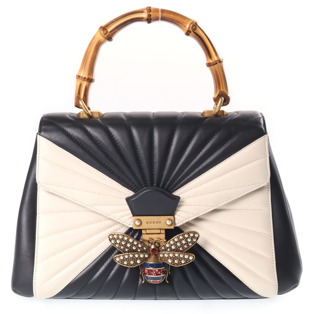 GUCCI(グッチ) クイーンマーガレット ハンドバック トップハンドル バンブー レザー ブラック/ホワイト 476531 レディース