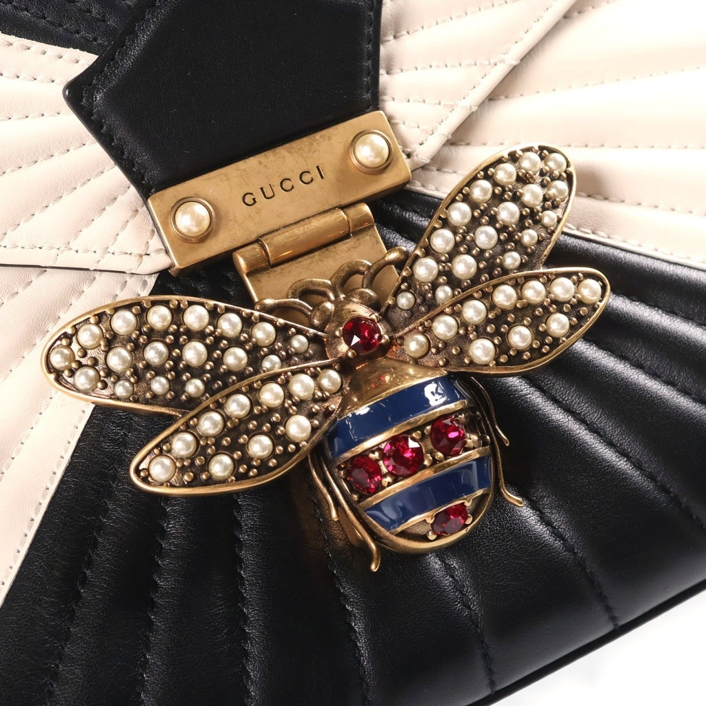 GUCCI(グッチ) クイーンマーガレット ハンドバック トップハンドル バンブー レザー ブラック/ホワイト 476531 レディース