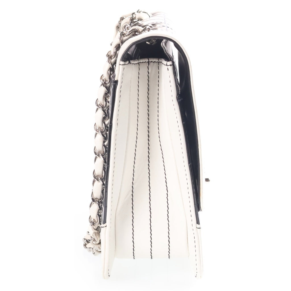CHANEL(シャネル) チョコバー バイカラー チェーンショルダーバッグ ブラック×ホワイト パテントレザー 6番台 シルバー金具 レディース