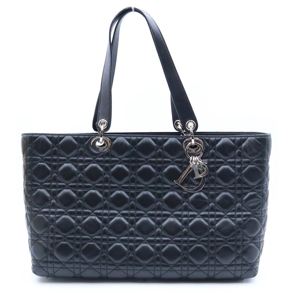 Christian Dior(クリスチャンディオール) レディディオール カナージュ トートバッグ ハンドバッグ ブラック レザー シルバー金具 レディース