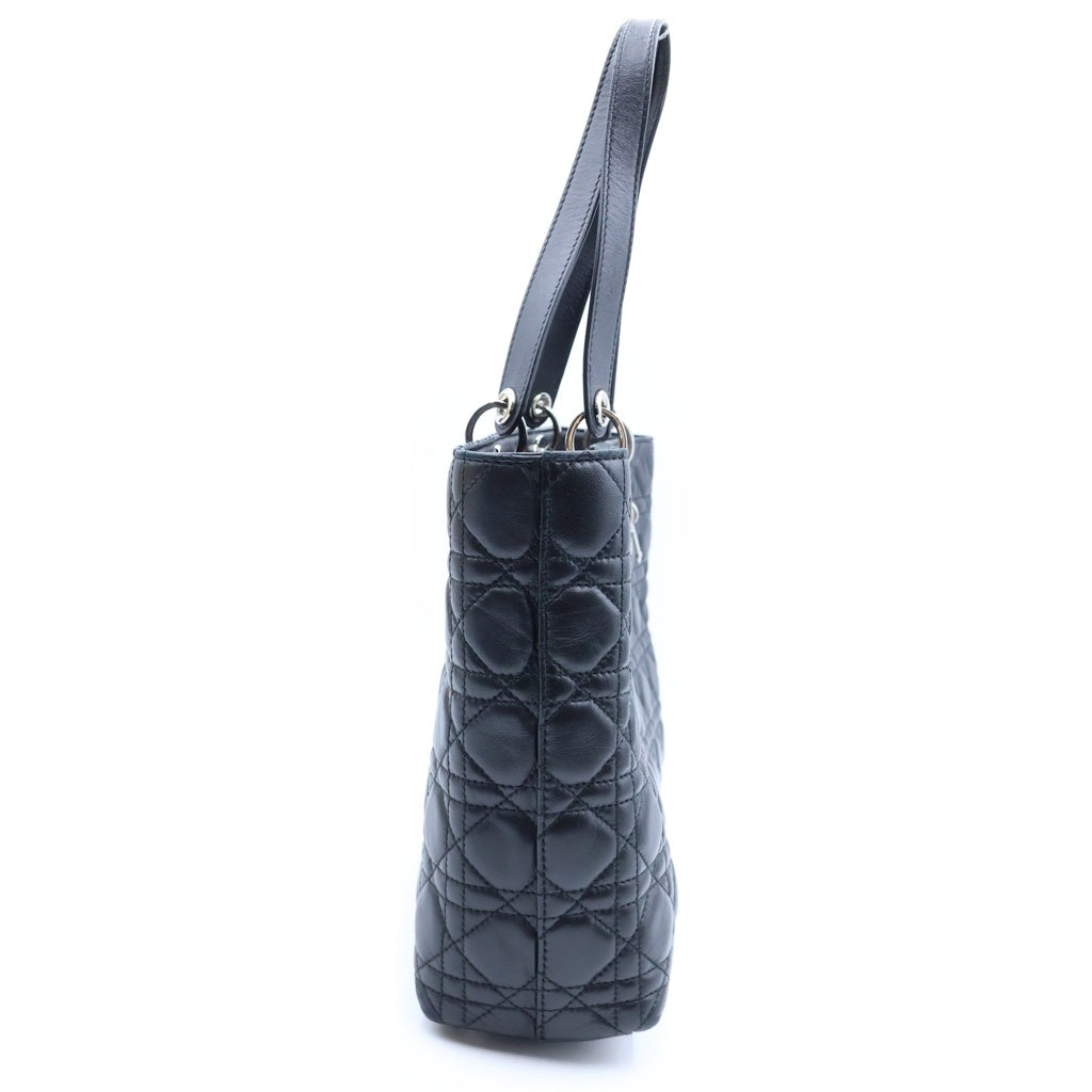 Christian Dior(クリスチャンディオール) レディディオール カナージュ トートバッグ ハンドバッグ ブラック レザー シルバー金具 レディース