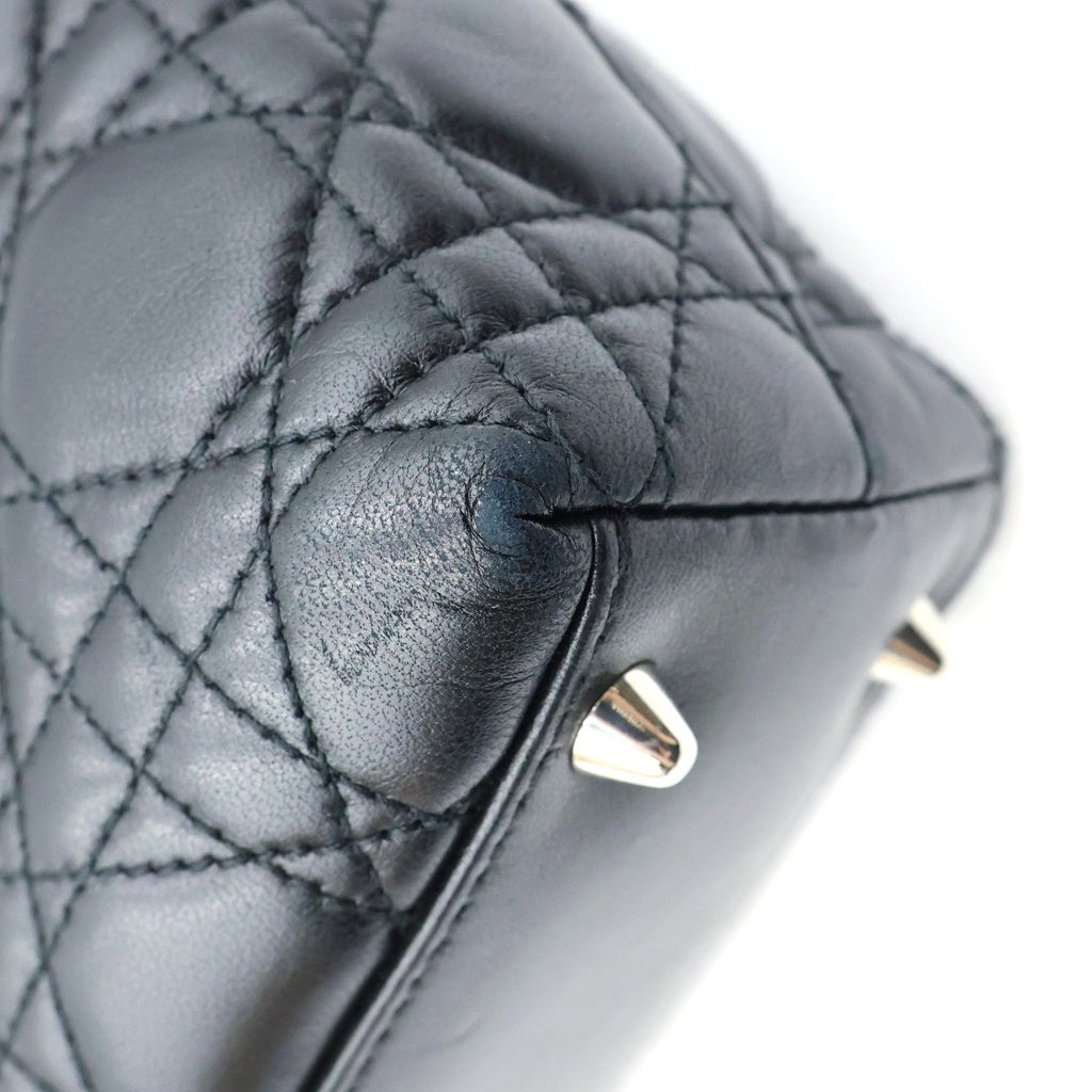 Christian Dior(クリスチャンディオール) レディディオール カナージュ トートバッグ ハンドバッグ ブラック レザー シルバー金具 レディース