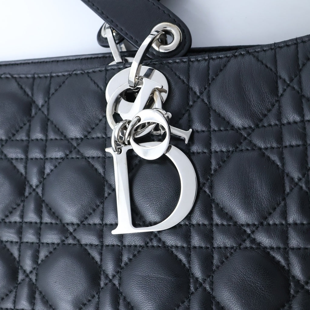 Christian Dior(クリスチャンディオール) レディディオール カナージュ トートバッグ ハンドバッグ ブラック レザー シルバー金具 レディース