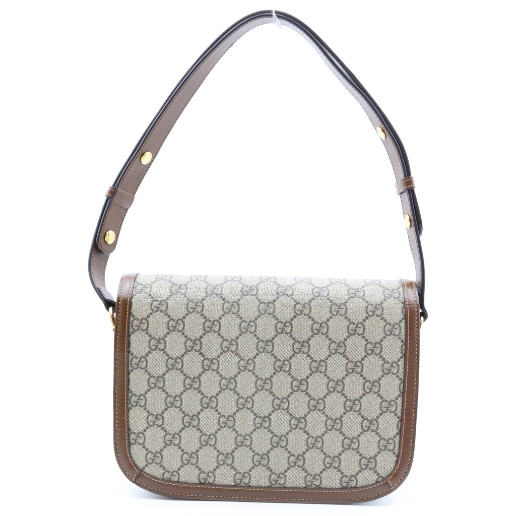 GUCCI(グッチ) GGスプリーム ホースビット ショルダーバッグ PVC×レザー ベージュ×ブラウン 602204 レディース