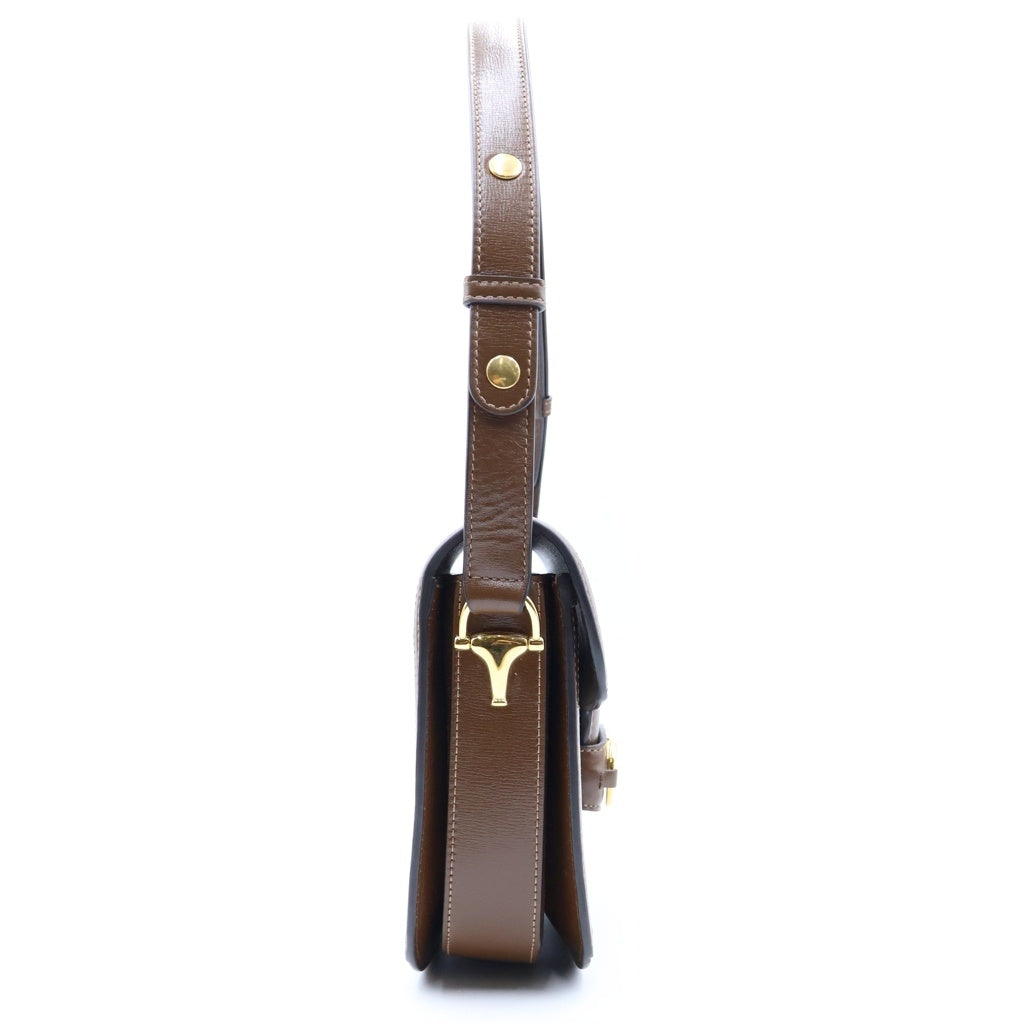 GUCCI(グッチ) GGスプリーム ホースビット ショルダーバッグ PVC×レザー ベージュ×ブラウン 602204 レディース