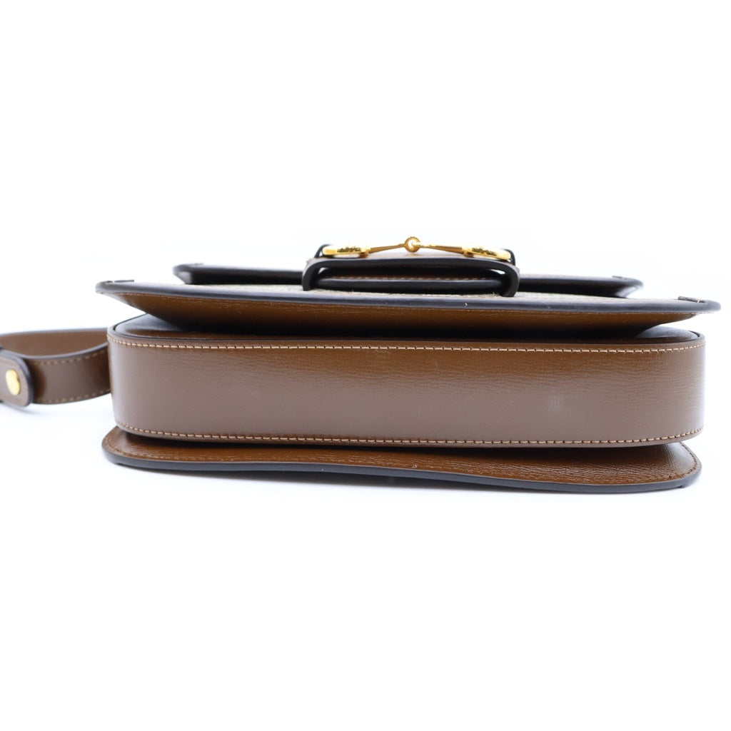 GUCCI(グッチ) GGスプリーム ホースビット ショルダーバッグ PVC×レザー ベージュ×ブラウン 602204 レディース