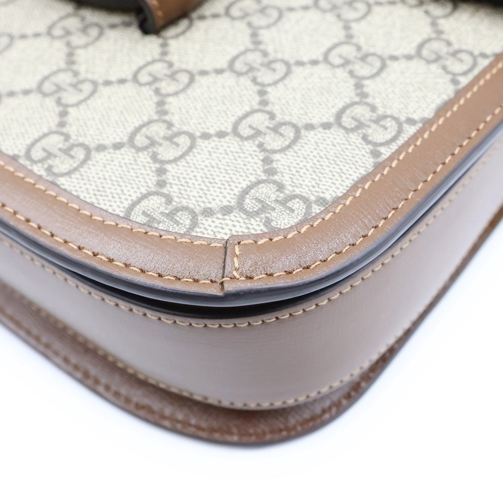 GUCCI(グッチ) GGスプリーム ホースビット ショルダーバッグ PVC×レザー ベージュ×ブラウン 602204 レディース