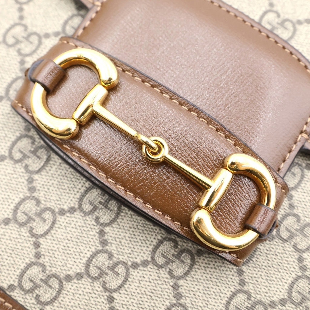 GUCCI(グッチ) GGスプリーム ホースビット ショルダーバッグ PVC×レザー ベージュ×ブラウン 602204 レディース
