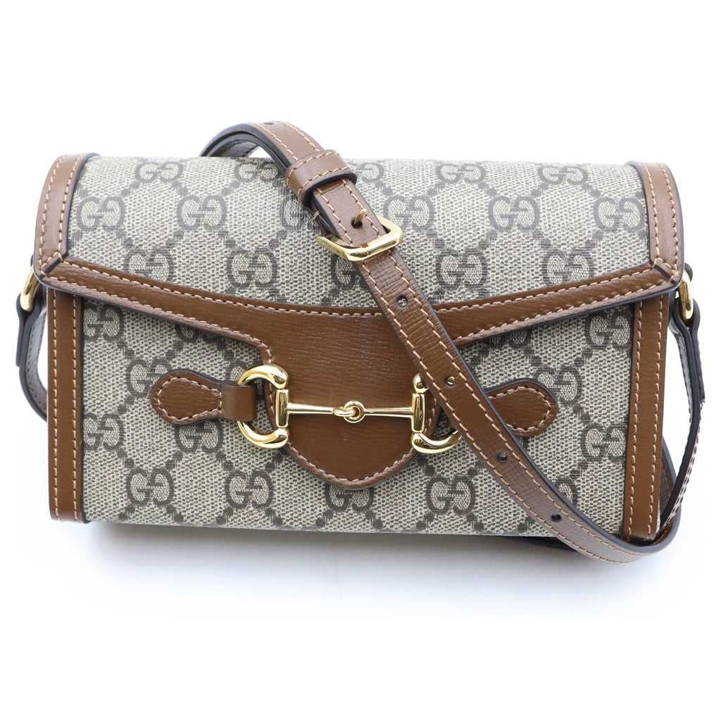 GUCCI(グッチ) GGスプリーム ホースビット1955 ミニ ショルダーバッグ PVCレザー ベージュ/ブラウン 699296 レディース